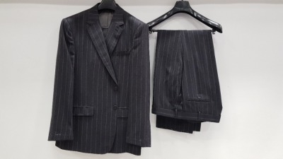 3 X BRAND NEW LUTWYCHE HAND TAILORED CHARCOAL PIN STRIPED SUITS IN SIZES UK 40R AND 50R (PLEASE NOTE SUITS ARE NOT FULLY TAILORED)