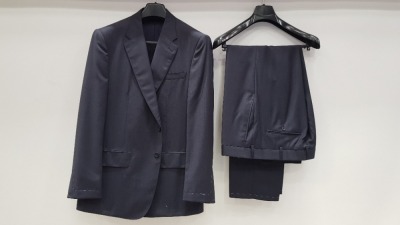 3 X BRAND NEW LUTWYCHE HAND TAILORED DARK BLUE PATTERNED SUITS SIZE 40R, 48L AND 44S (PLEASE NOTE SUITS ARE NOT FULLY TAILORED)