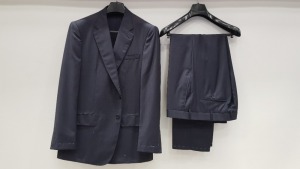 3 X BRAND NEW LUTWYCHE HAND TAILORED DARK BLUE PATTERNED AND PLAIN SUITS SIZE 40R, 40L AND 42R (PLEASE NOTE SUITS ARE NOT FULLY TAILORED)