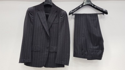 3 X BRAND NEW LUTWYCHE HAND TAILORED CHARCOAL PINSTRIPED SUITS SIZE 38S AND 44R (PLEASE NOTE SUITS ARE NOT FULLY TAILORED)