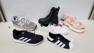 8X BRAND NEW MIXED SPORTS SHOE/TRAINER LOT CONTAINING TOMMY HILFIGER SPORTY CHUNKY SANDALS, TOMMY HILFIGER LEATHER SNEAKERS, TOMMY HILFIGER LEATHER BOOTIE, ADIDAS SUPERSTARS, ADIDIAS SUPERNOVA TRAINERS AND NEW BALANCE GREY TRAINERS