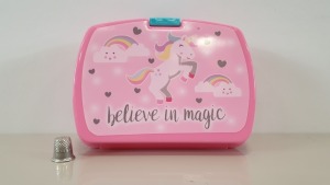 72 X 'BELIEVE IN MAGIC' UNICORN MINI LUNCHBOXES - IN 6 CARTONS