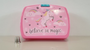 72 X 'BELIEVE IN MAGIC' UNICORN MINI LUNCHBOXES - IN 6 CARTONS