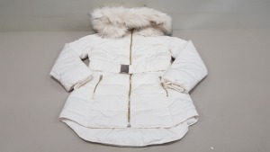8 X BRAND NEW MISS SELFRIDGE WHITE FAUX FUR HOODED JACKETS UK SIZE 10 AND 14 RRP £85.00 (TOTAL RRP £680.00)