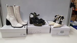 30 PIECE MIXED TOPSHOP SHOE LOT CONTAINING WHITE HOME RUN LEATHER ANKLE BOOTS, LOTUS KHAKI HEELED SHOES, RHYS NATURAL HIGH HEELS, RHYS KHAKI HIGH HEELS AND GLIDE WHITE HIGH HEELS ETC (TOTAL RRP £1000.00 +)