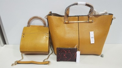 31 PIECE MIXED TOPSHOP BAG LOT CONTAINING 6 X CROCODILE SKIN EFFECT HANDBAGS, 6 X CROCODILE SKIN EFFECT YELLOW BAGS AND 19 X RED PURSES (TOTAL RRP £452.00)
