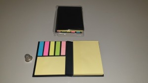 104 X DESK BUDDY POST IT HOLDERS - WITH 2 YELLOW POST IT STYLE PADS AND 5 PADS OF COLOURED PAGE
