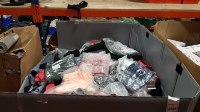 FULL PALLET OF CLOTHING CONTAINING TOPSHOP PINK TROUSERS, PAPAYA TOPS, NEXT BOOTS, WOMENS UNDERWEAR AND BIKINIS, TOPSHOP DENIM JACKETS, WOMENS SANDALS AND SLIPPERS ETC