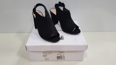 23 X BRAND NEW DOROTHY PERKINS BLACK SAVO HEELED SANDALS UK SIZE 4 RRP £28.00 (TOTAL RRP £644.00)