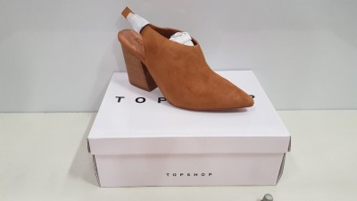 14 X BRAND NEW TOPSHOP GOJI TAN HEELED SHOES SIZE 2, 8 AND 9 RRP £46.00 (TOTAL RRP £644.00)