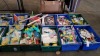 8 TRAYS CONTAINING LARGE QUANTITY OF ASSORTED ITEMS IE BOOKS, SQUISHEM, FACE CRAYONS, WATERGUNS, WALLPAPER, FINGERLINGS MINIS, CRAFT TRAYS, ETC