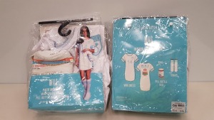 20 X BRAND NEW WAG FANCY DRESS COSTUME INCLDUING WAG DRESS, SOCKS, PILL BOTTLE BAG AND A RING. TOTAL RRP £699.80