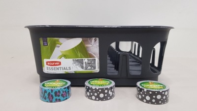 1171 PC ASSORTED LOT CONTAINING 15MM X 10MM DUCKTAPE (WASHI) - (1022 PCS) AND RECTANGULAR DISH DRAINERS (149 PCS).