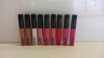 55 X BRAND NEW NYX MEGA SHINE LIP GLOSS IN VARIOUS COLOURS.