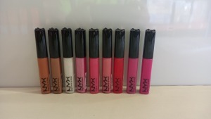 55 X BRAND NEW NYX MEGA SHINE LIP GLOSS IN VARIOUS COLOURS.