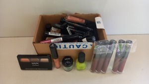 40 PIECE ASSORTED BRAND NEW NYX LOT CONTAINING LIP GLOSS, SPARKLING GLITTER POWDER, NAIL VARNISH AND EYESHADOW.