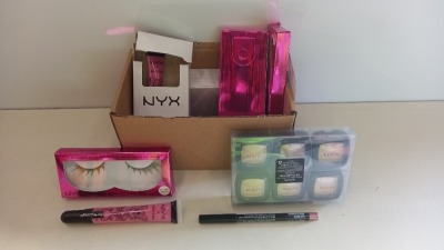 30 PIECE ASSORTED BRAND NEW NYX LOT CONTAINING EYESHADOW, SPECIAL EFFECT LASHES AND SHEER GLOSS.
