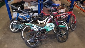 6 PIECE ASSORTED CHILDRENS BIKES LOT CONTAINING MOTOBIKE, APOLLO, GOAL, RACER, ETC