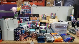 LARGE QUANTITY ASSORTED STATIONERY LOT CONTAINING ALL PURPOSE GLUE, PENS, GEL PENS, CALCULATORS, A4 REFILL PADS, BOOKS, THE LOGO BOARD GAME, FOLDERS, PEN POTS ETC