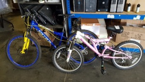 2 X KIDS BIKE LOT INCLUDING VESUVIUS PINK TERRAIN BIKE & CARRERA BLUE BLAST BIKE