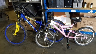 2 X KIDS BIKE LOT INCLUDING VESUVIUS PINK TERRAIN BIKE & CARRERA BLUE BLAST BIKE