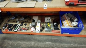 APPROX 15 PIECE LOT CONTAINING BOSCH DRILLS, 2 SPEED DRILL, METROTEST MIC 300, WELLER WELDERS, TAPE ETC