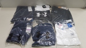 18 PIECE MIXED SPORTS LOT CONTAINING UNDER ARMOUR SHORTS, ADIDAS SHORTS, UNDER ARMOUR T SHIRT, ADIDAS LEGGINGS, UNDER ARMOUR JOGGING BOTTOMS, UNDER ARMOUR SWEATSHIRT, UNDER ARMOUR SPORTS BRA AND A UNDER ARMOUR POLO SHIRT ETC