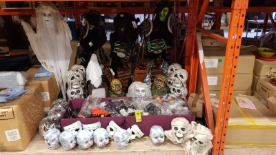 LARGE QUANTITY ASSORTED HALLOWEEN DECORATIONS LOT IE, FREE-STANDING WITCHES WITH POTION POTS, CREEPY HEADS IE BABY , GHOST SKULL AND ZOMBIE HEADS AND VARIOUS HALLOWEEN HEAD BAND ETC