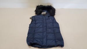 6 X BRAND NEW JACK WILLS NORTHAW PADDED GILET IN NAVY WITH FAUX FUR HOOD SIZE 6 RRP £80.00 (TOTAL RRP £480.00)