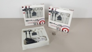 100 X SMUG DESIGN TWIN PACK HI-FI NOISE ISOLATION EARPHONES WITH DUAL AIRLINE ADAPTOR IN A DISPLAY