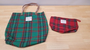 14 X BRAND NEW JACK WILLS TARTAN BAGS (2 ASSORTED GREEN / RED) IE 12 X SHOULDER / SHOPPING, 2 X CLUTCH BAGS
