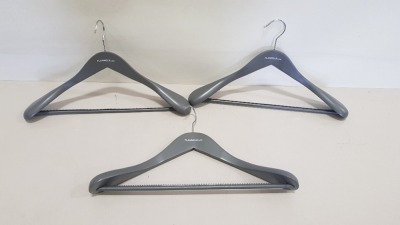 144 X BRAND NEW FLANNELS BRANDED COAT HANGERS WITH GRIPPED TROUSER BAR (IN 4 CARTONS) - (EBAY CURRENTLY £15 / 10 - TOTAL £216)