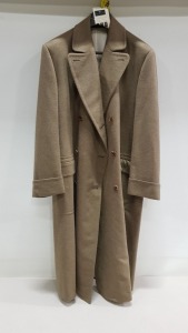 BRAND NEW LUTWYCHE PURE CASHMERE FULL LENGTH CAMEL OVERCOAT SIZE 46R (MINOR TAILOR FINISHING REQUIRED ON CUFFS & SHOULDERS TO SUIT)