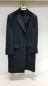 BRAND NEW LUTWYCHE WOOLLEN FULL LENGTH BLACK OVERCOAT SIZE 44R (MINOR TAILOR FINISHING REQUIRED ON CUFFS & SHOULDERS TO SUIT)