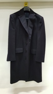 BRAND NEW LUTWYCHE WOOLLEN FULL LENGTH PURPLE OVERCOAT SIZE 40R (MINOR TAILOR FINISHING REQUIRED ON CUFFS & SHOULDERS TO SUIT)