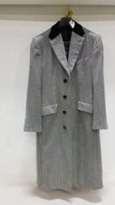 BRAND NEW LUTWYCHE WOOLLEN FULL LENGTH BLACK / WHITE CHEVRONS OVERCOAT SIZE 40R (PART TAILORED - FINISHING REQUIRED ON CUFFS,SHOULDERS & HEM TO SUIT)