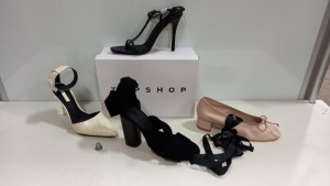 15 PIECE MIXED TOPSHOP SHOE LOT CONTAINING KAN KAN NUDE SHOES, NAPPA GUNMETAL SHOES, FAMOUS BLACK SHOES AND ARCADE BLACK SHOES ETC IN VARIOUS SIZES