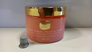 6 X BRAND NEW KEDMA SALT SCRUB (PEACH & HONEY) WITH DEAD SEA MINERALS & NATURAL OILS (500G) TOTAL RRP $539.70