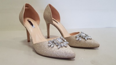 20 X BRAND NEW DOROTHY PERKINS GOLD GRACIELLA HIGH HEELS UK SIZE 6 IN 2 TRAYS (NOT INCLUDED)