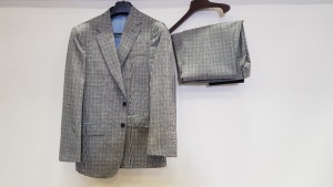 3 X BRAND NEW LUTWYCHE HAND TAILORED GREY AND BLUE CHEQUERED SUITS SIZE 40R, 42L AND 50L (PLEASE NOTE SUITS ARE NOT FULLY TAILORED)