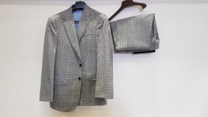 3 X BRAND NEW LUTWYCHE HAND TAILORED GREY AND BLUE CHEQUERED SUITS SIZE 44R AND 42R (PLEASE NOTE SUITS ARE NOT FULLY TAILORED)