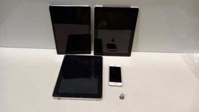 4 PIECE SPARES LOT CONTAINING 1 X 16GB TABLET 1 X APPLE IPAD 1 X APPLE IPHONE 1 X APPLE IPAD AIR (PLEASE NOTE ALL FOR SPARES)