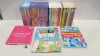 APPROX 200+ ASSORTED BOOK LOT CONTAINING LORRAINE KELLY SHINE, JACQUELINE WILSON BOOK SETS, DAV PILKEY SETS, JULIA DONALDSON SETS, MEGA COLOURING ANIMALS, WORDSEARCH SUPER PAD ETC