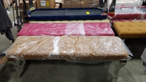 4 X BRAND NEW VELVET CUSHIONED BENCHES (BLUE, CREAM,BROWN AND RED)