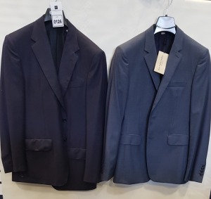 5 X BRAND NEW LUTWYCHE BLUE JACKETS IN VARIOUS SIZES & STYLES (NOTE NOT FULLY TAILORED)