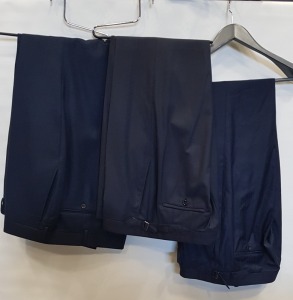 12 X PAIRS OF BRAND NEW LUTWYCHE BLACK OR BLUE TROUSERS IN ASSORTED STYLES & SIZES (NOTE NOT FULLY TAILORED)