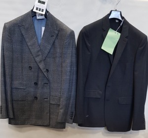 5 X BRAND NEW LUTWYCHE GREY JACKETS IN VARIOUS SIZES & STYLES (NOTE NOT FULLY TAILORED)
