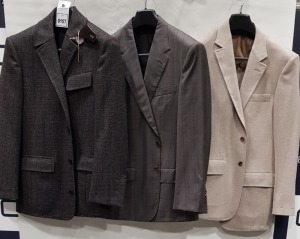 4 X BRAND NEW LUTWYCHE BROWN / CREAM JACKETS SIZES IE. 40, 43, 40 (NOTE NOT FULLY TAILORED)