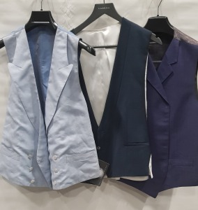 13 X BRAND NEW WAISTCOATS BY VARIOUS DESIGNERS INCLUDING LUTWYCHE, GRIEVES & HAWKES - IN ASST COLOURS & SIZES