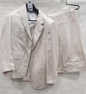 3 X BRAND NEW LUTWYCHE 2 PC CREAM & BROWN CHECK SUITS SIZES 46R, 44R, 40R (NOTE NOT FULLY TAILORED)